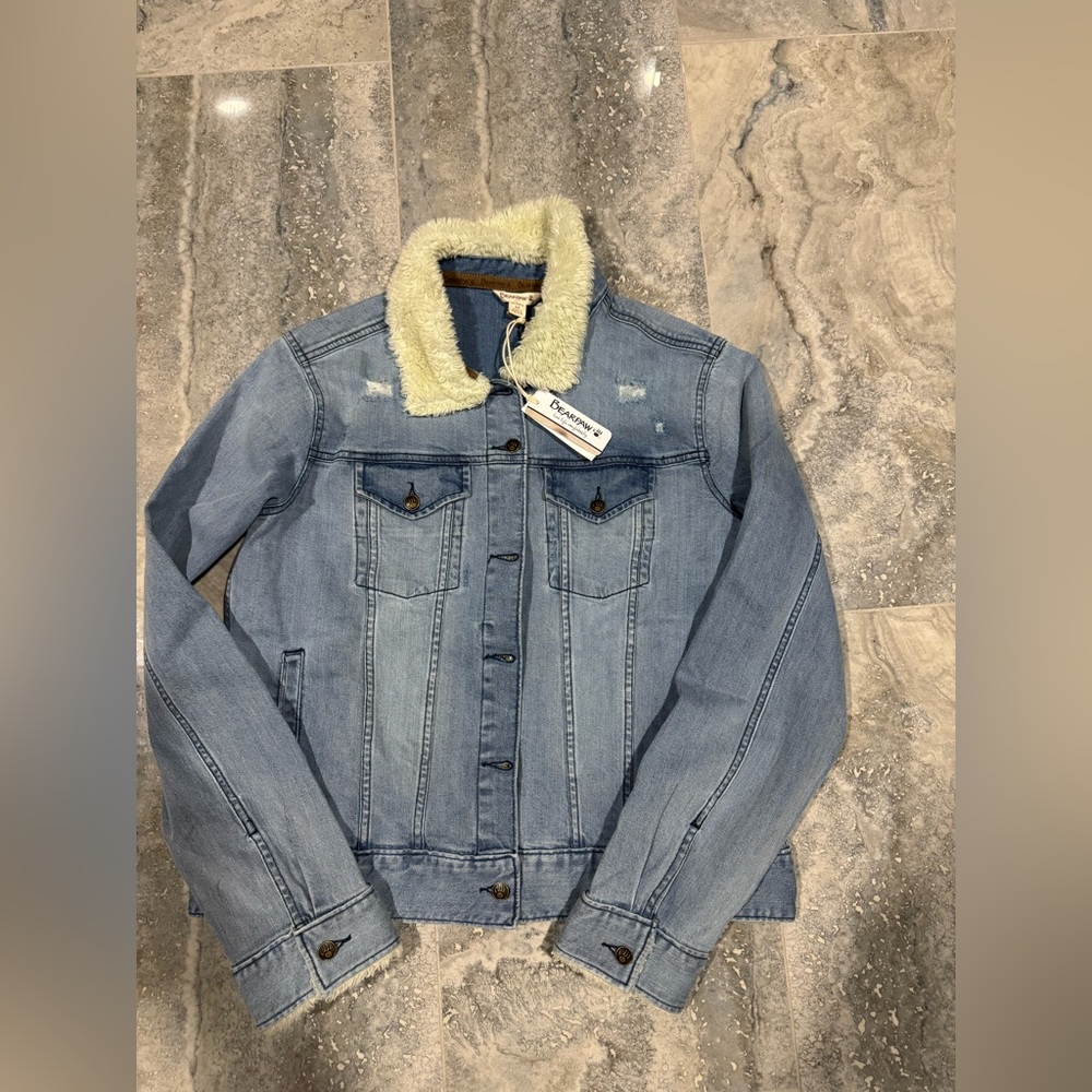 BearPaw Blue Denim Jacket with White Faux Fur